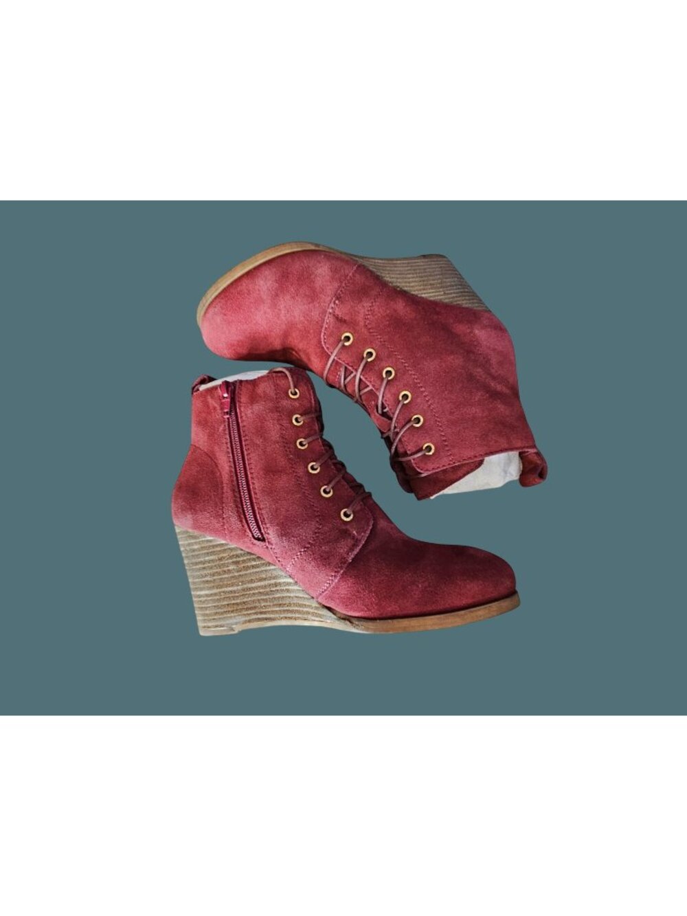 Stitch Fix Diba Blake Suede Wedge Bootie Women 7.5 Side Zip Front Lace Up